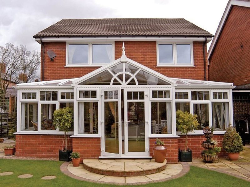 A modern t-shape conservatory for a home in Dorset.