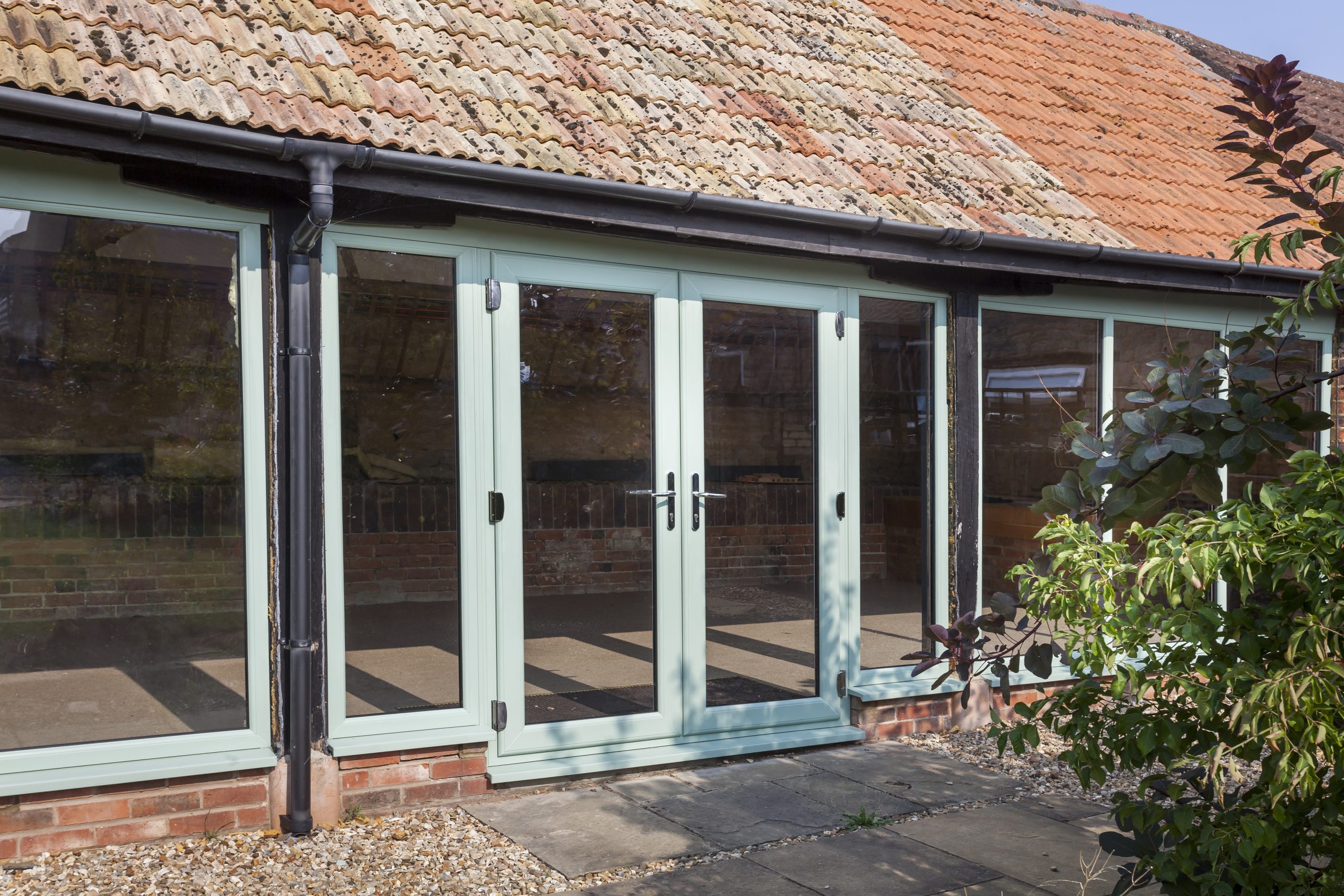 light green windows and door frame